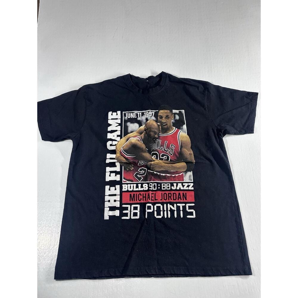Michael  Flu Game T-Shirt Mens  Black Chicago Bulls Graphic Tee 90S